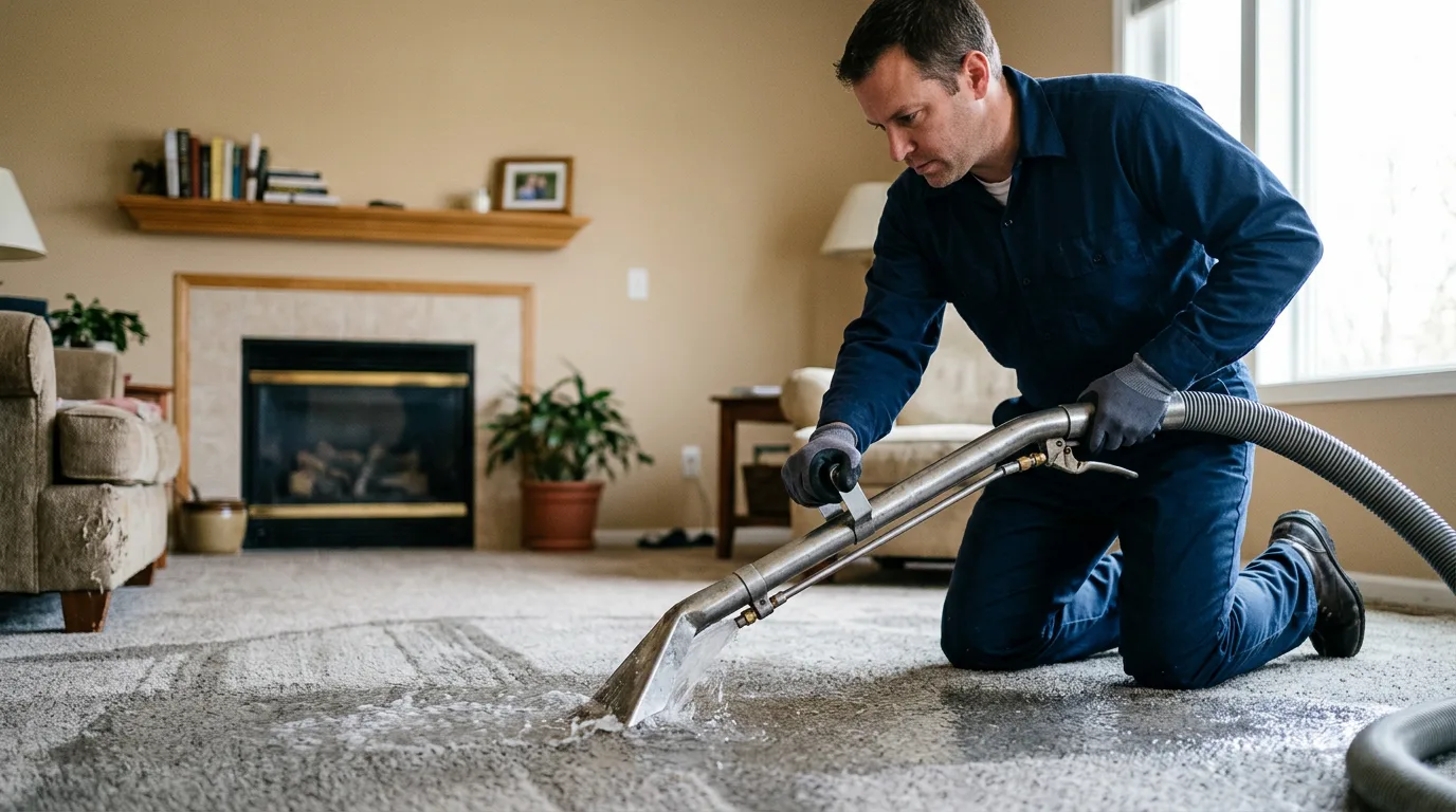 Water damage restoration technician working near Deshler, OH